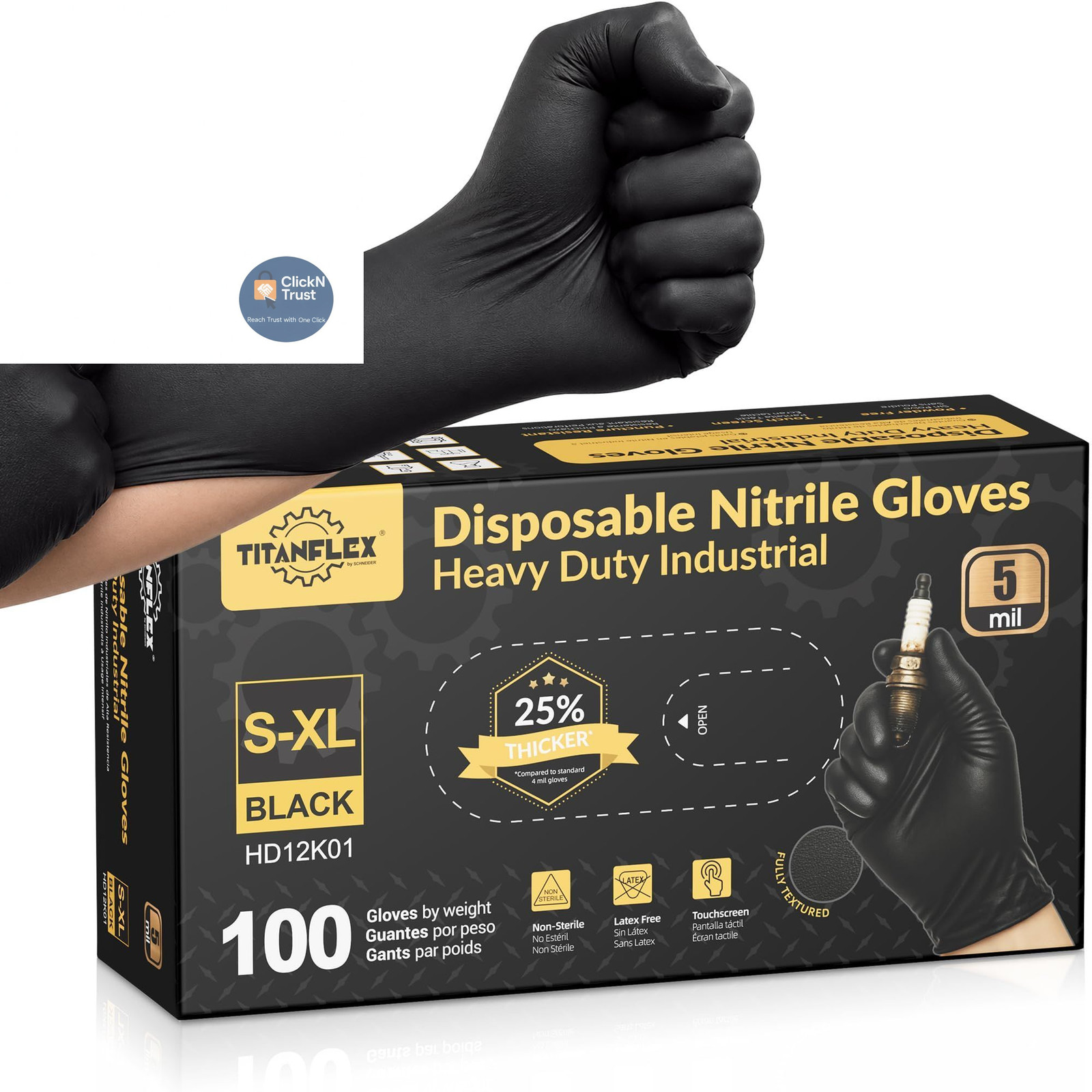 TitanFlex Black Nitrile Disposable Gloves, 5 Mil, Fully Large,