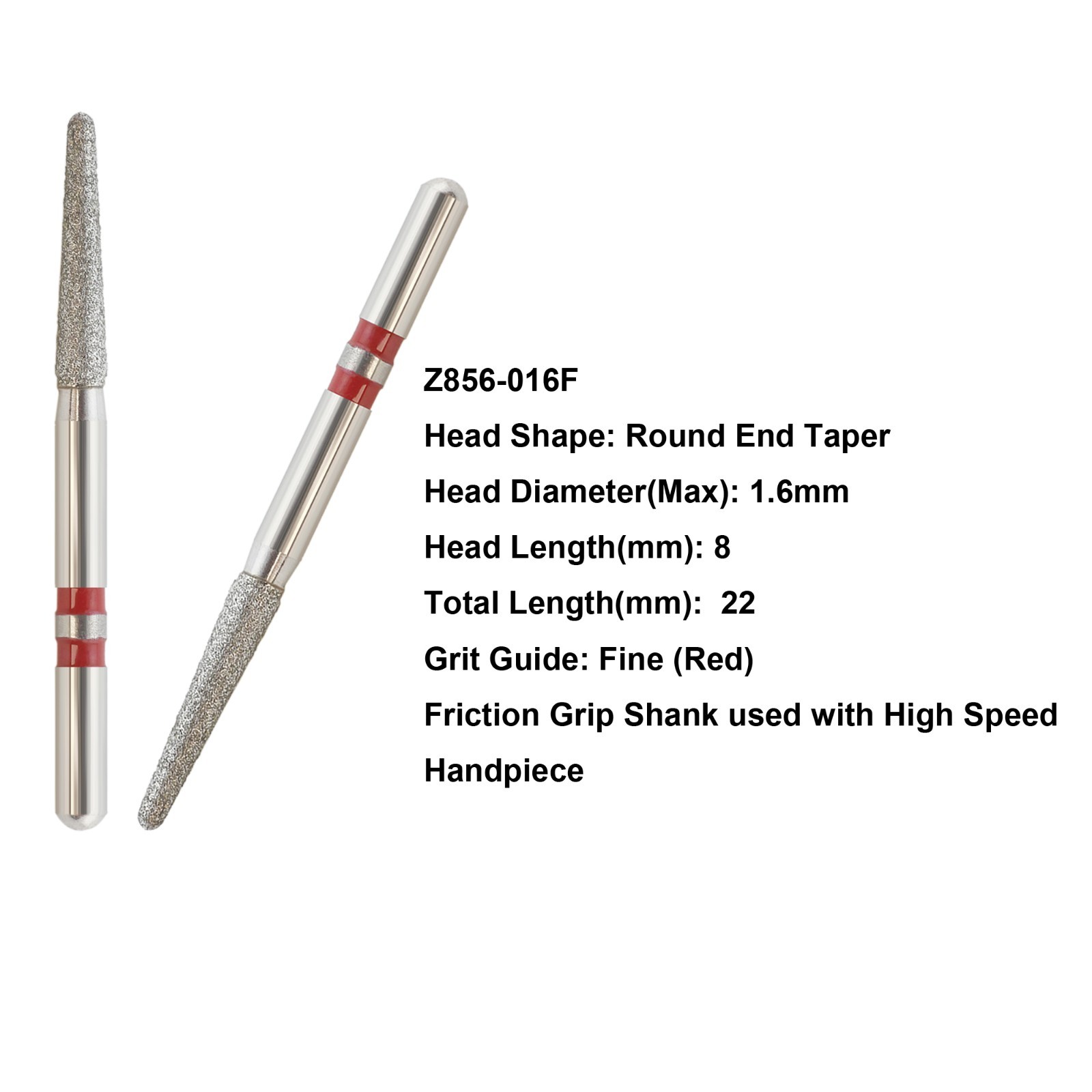 Zirconia Adjustment Diamond Burs Z856/016F Cutter Round End Taper Fine Grit FG