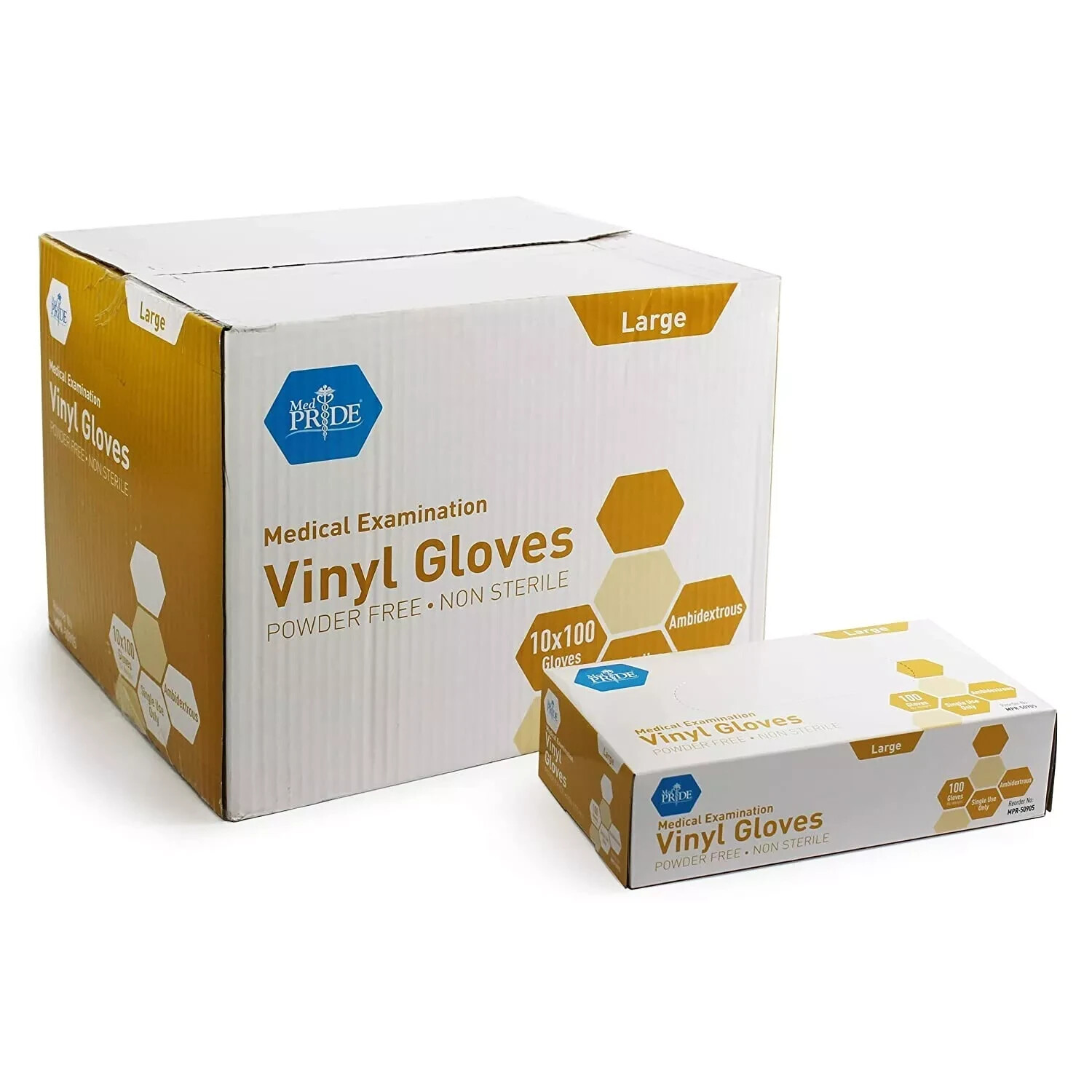 MedPride Medical Examination Vinyl Gloves, Powder Free, Large-1000 Gloves/CS