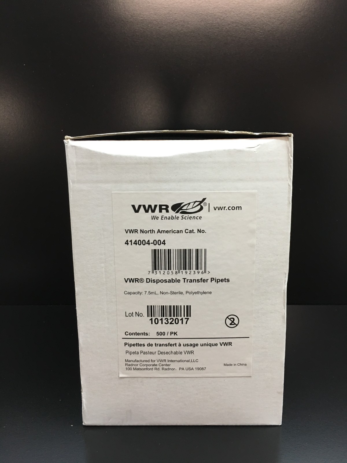 VWR Cat No 414004-004 Disposable Transfer Pipettes Graduated 7.5mL
