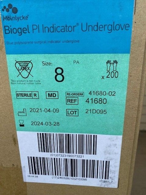 *200-Pair* Molnlycke Biogel PI Indicator Underglove Size-8 Polyisoprene 41680