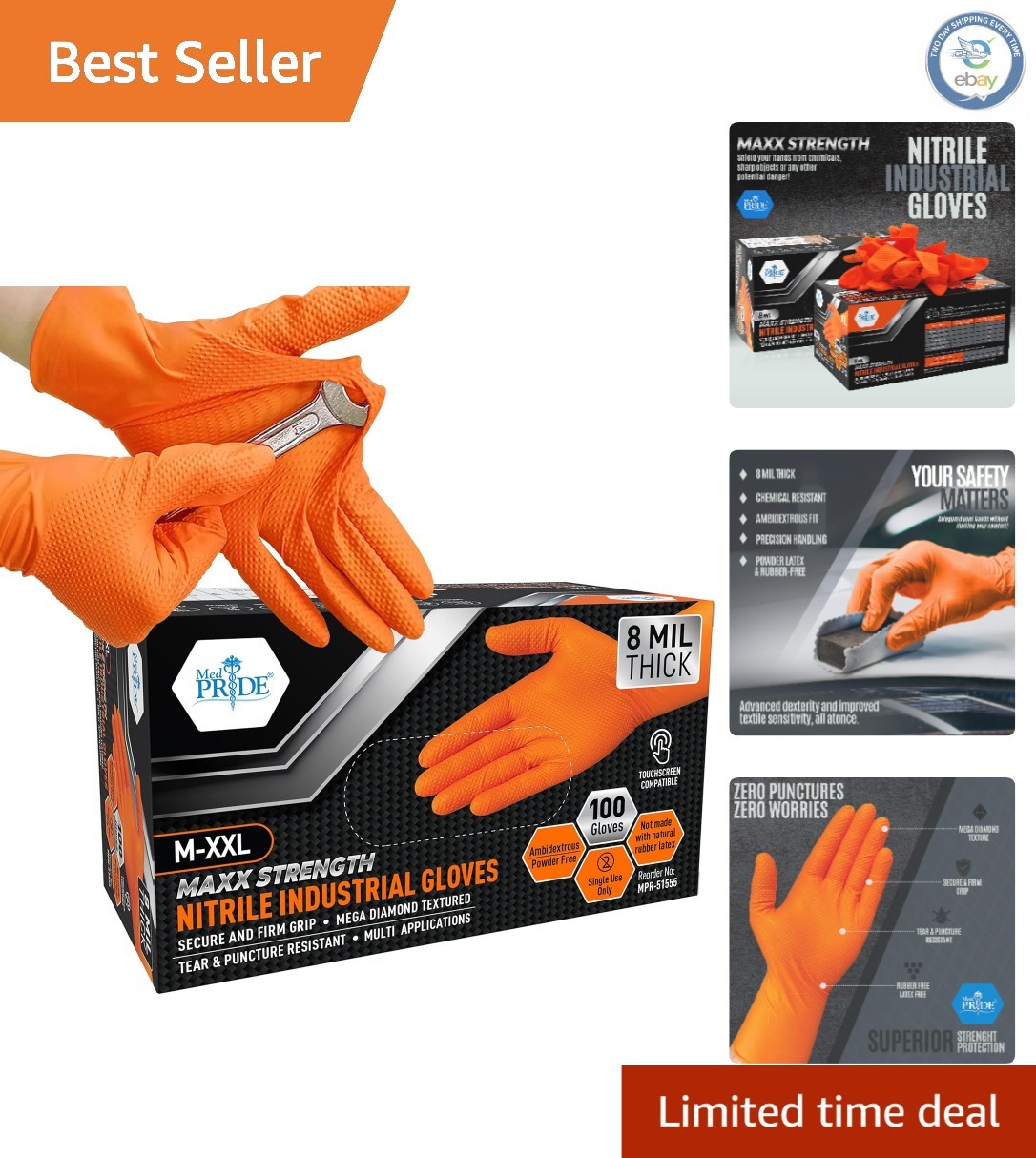 Maxx Strength 8 Mil Nitrile Gloves – Heavy-Duty, Tear-Resistant & Latex-Free