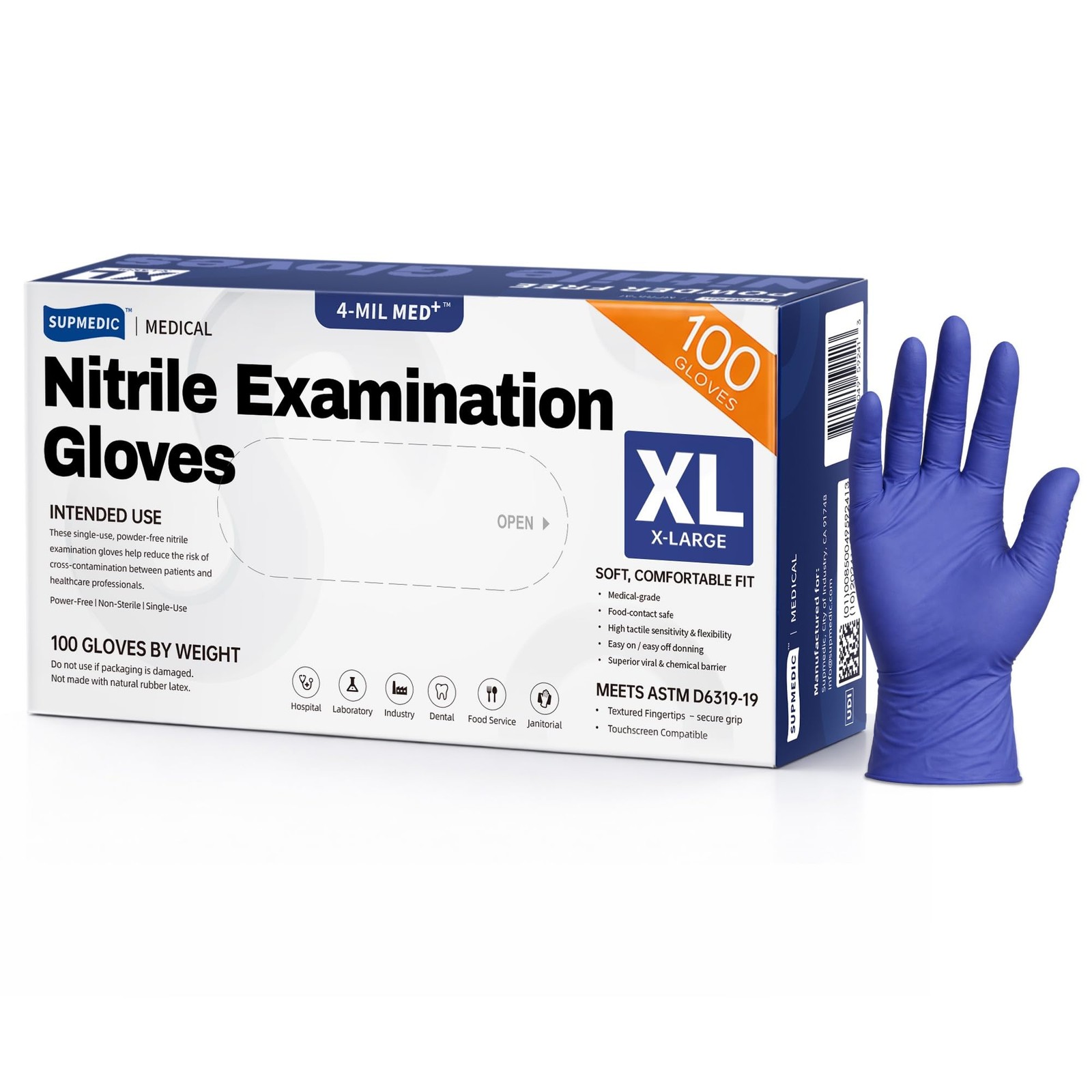Supmedic Nitrile Exam Gloves, 4 Mil 100 Pcs, PowderFree LatexFree Cooking Foo…
