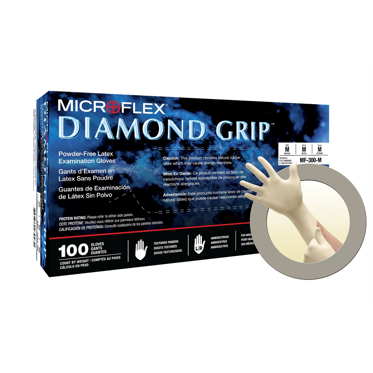 MF-300-M-CASE Microflex DIAMOND GRIP MF-300 LATEX GLOVES M