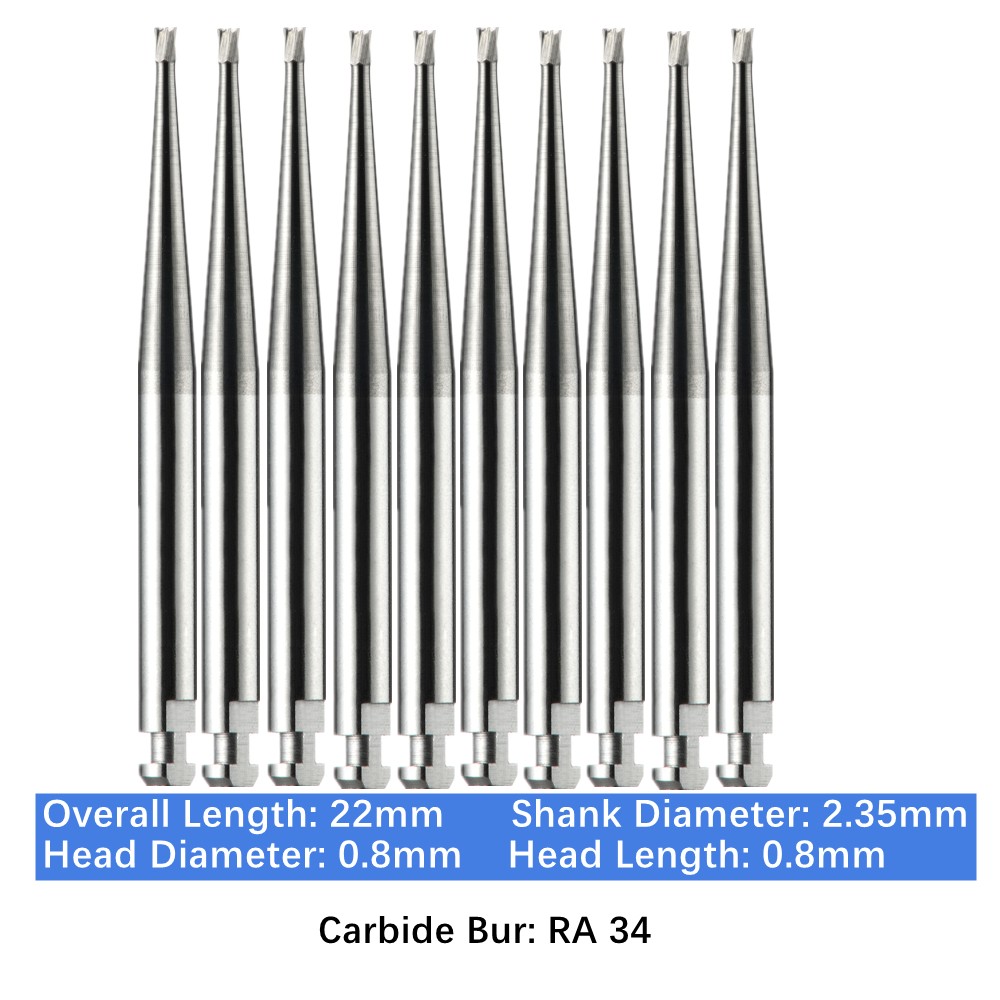 10-100pcs Dental Inverted Cone RA Carbide Burs for Slow Speed Latch Type RA 34