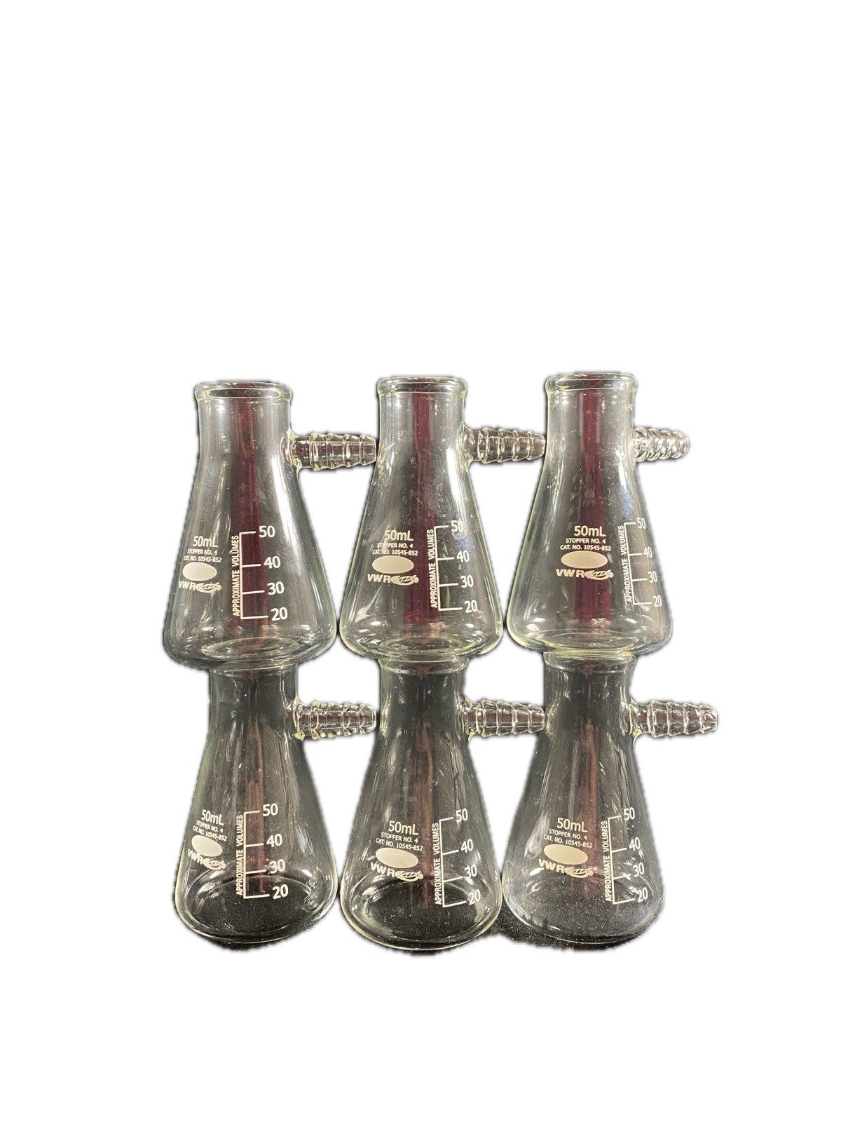 VWR 50mL Glass Graduated Filtering Erlenmeyer Flask Stopper #4 6PK 10545-852