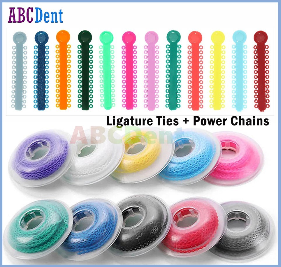 Dental Orthodontic Ligature Ties + Power Chain Elastics Bands for Brackets Brace