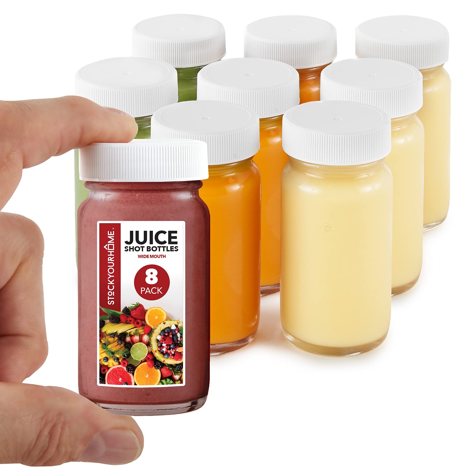 Stock Your Home Glass Shot Bottles with Caps (8 Pack) 2 Oz Juice, White