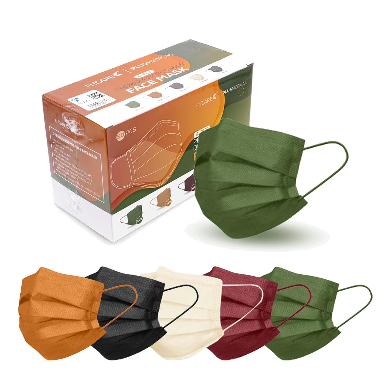 Breathable 4-Ply Disposable Masks – Colorful, Individually Wrapped, 50 Count