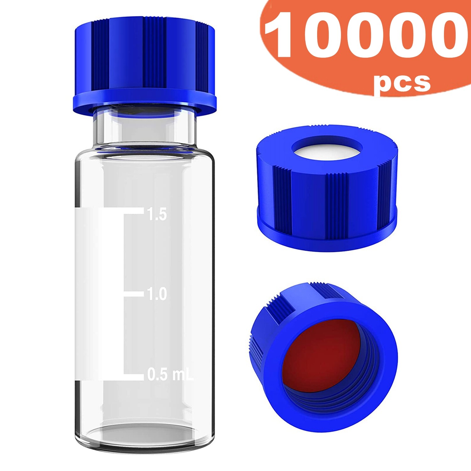 10000ps 2ml Sample Clear Autosampler Vials Screw Caps 9-425 HPLC GC PTFE 9mm Top