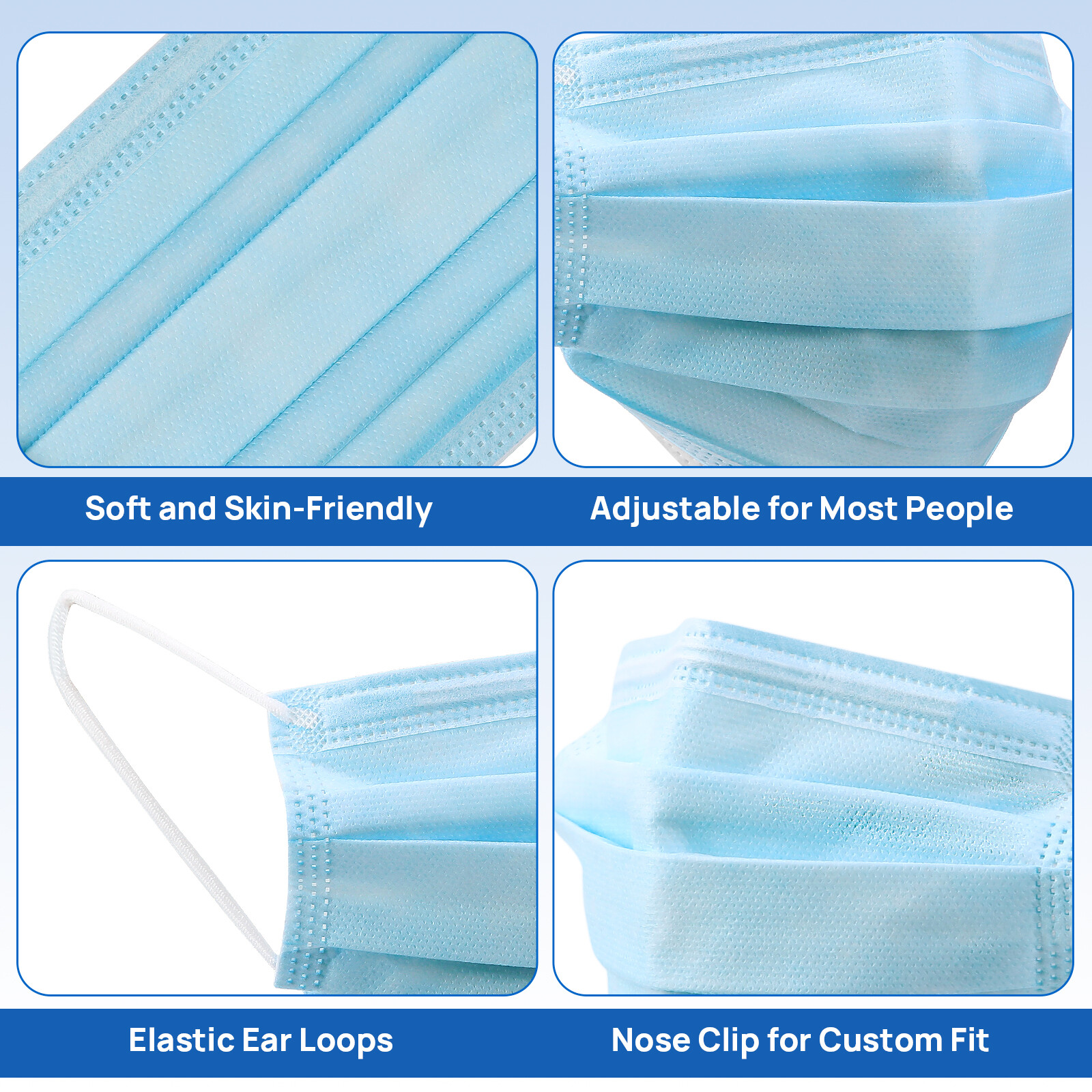 JMU Disposable Medical Face Masks, 4-Ply ASTM Level 3 Ear-Loop Face Masks 50pcs