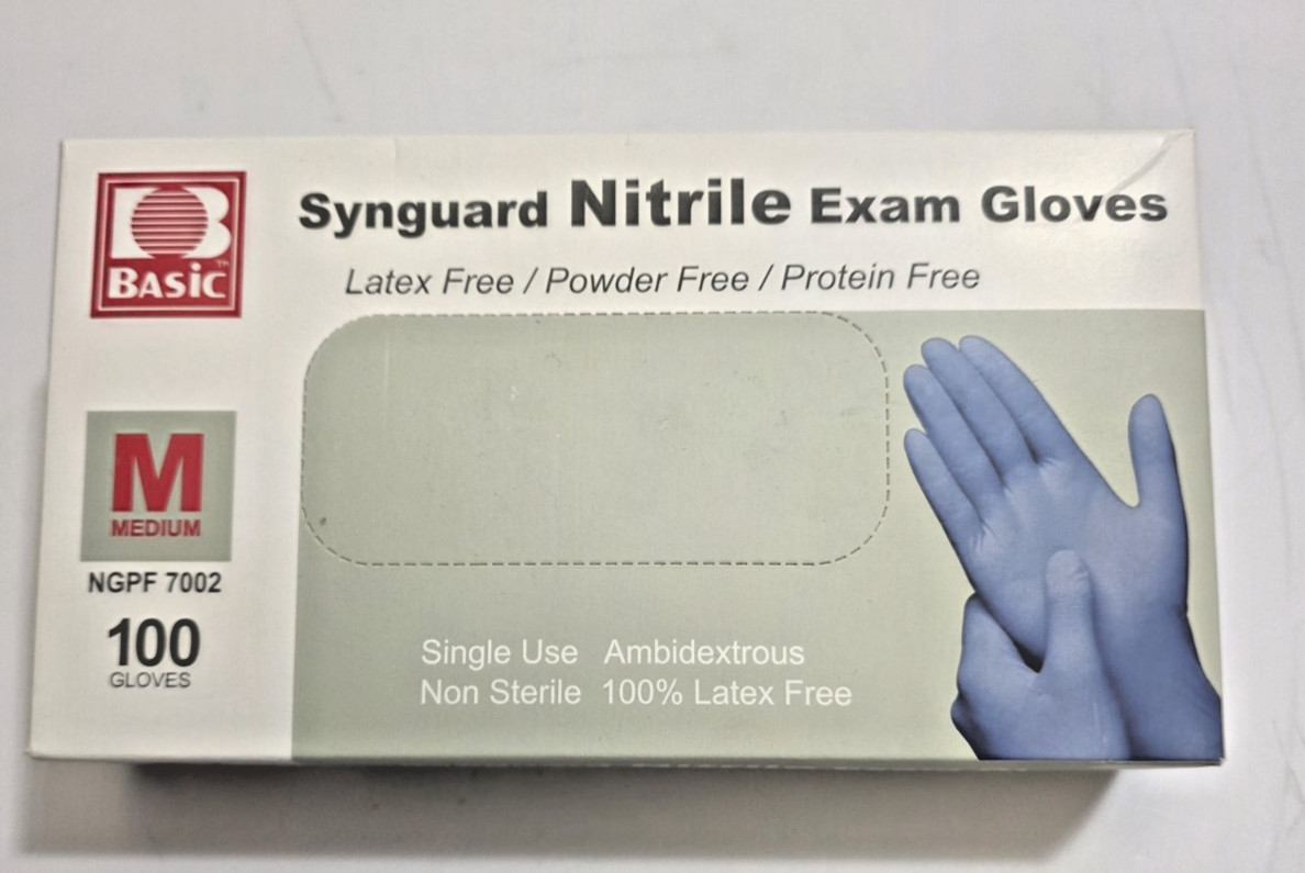 Synguard Nitrile Exam Gloves, Blue Size Medium box of 100 NGPF 7002