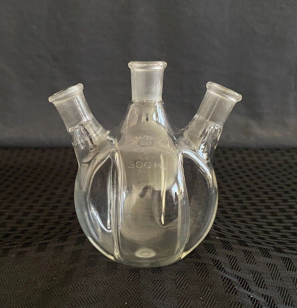 ACE Glass 300mL Angled 3-Neck 14/20 Morton Style Indented Round Bottom Flask
