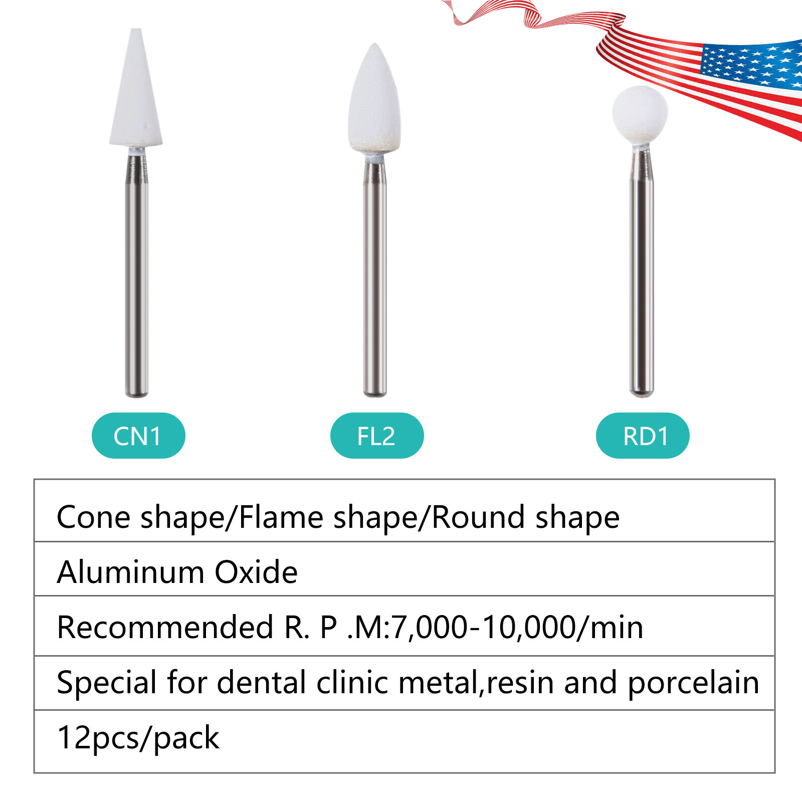 Dental White Stone Aluminum Oxide Polishing FG Burs For High &Low Speed 12/pk st