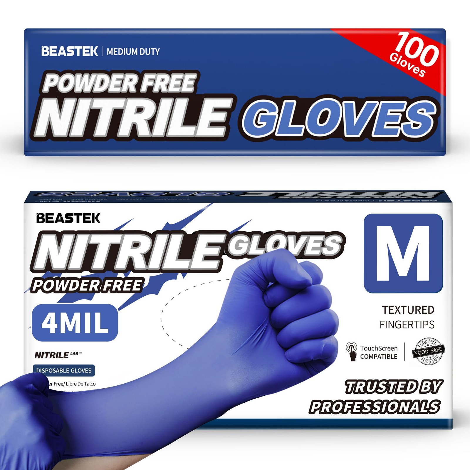 Beastek Nitrile Exam Gloves, 4.0 Mil 100 Pcs Medium, Medium (Blue Violet)