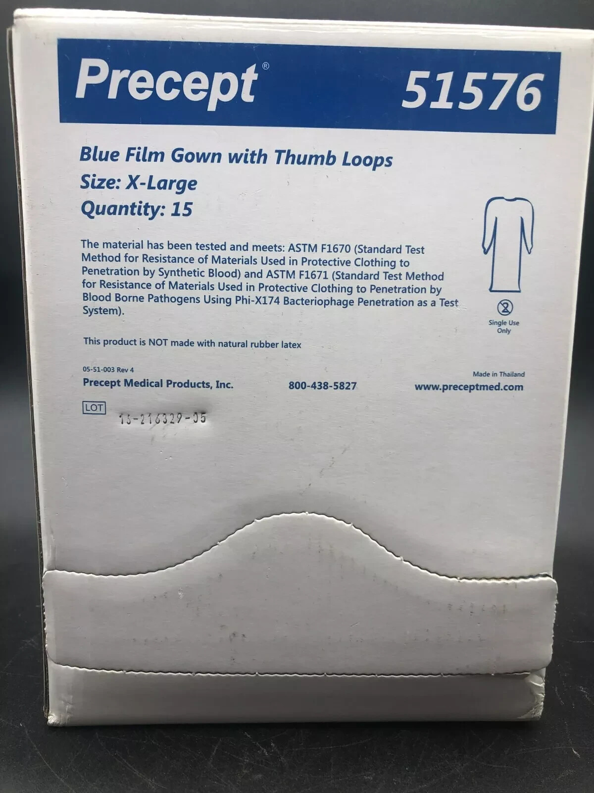 Precept 51576 Lightweight Blue Gown w/ Thumb Loops Size XL (2 Packs of 15)