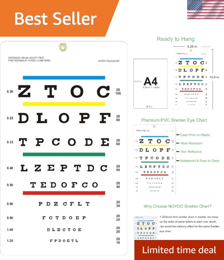 Eye Chart, Upgraded Snellen Eye Chart for Eye Exams 10 Feet, 14×8 Inches Plas…