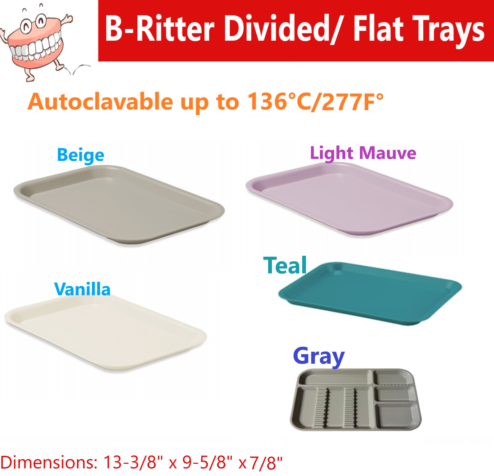 Dental Procedure Set-Up Trays Flat B (Ritter) or F Mini, or B Divided Tray 250F