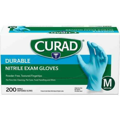 Curad Durable Nitrile Exam Gloves 200 ct MEDIUM FAST FREE SHIPPING