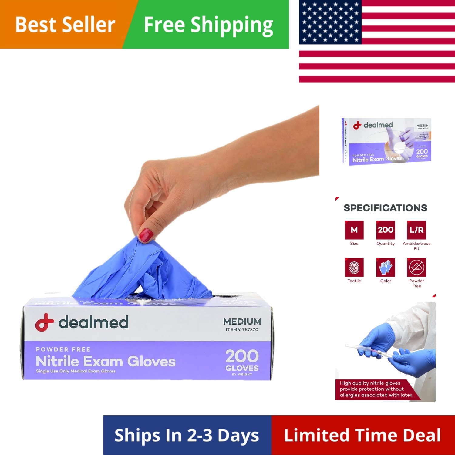 Nitrile Medical Grade Exam Gloves, Disposable, Latex-Free, Medium 200 ct.
