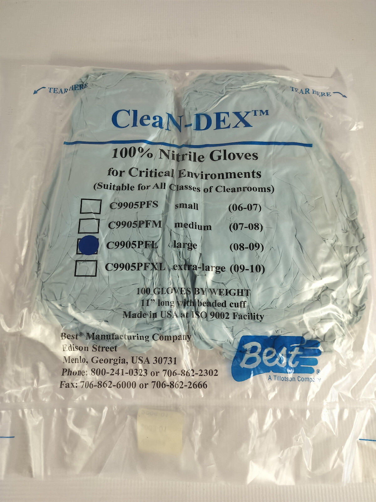 50 Pair Showa Best CleaN-DEX 12” Nitrile Gloves Large Size 8-9 for Cleanrooms