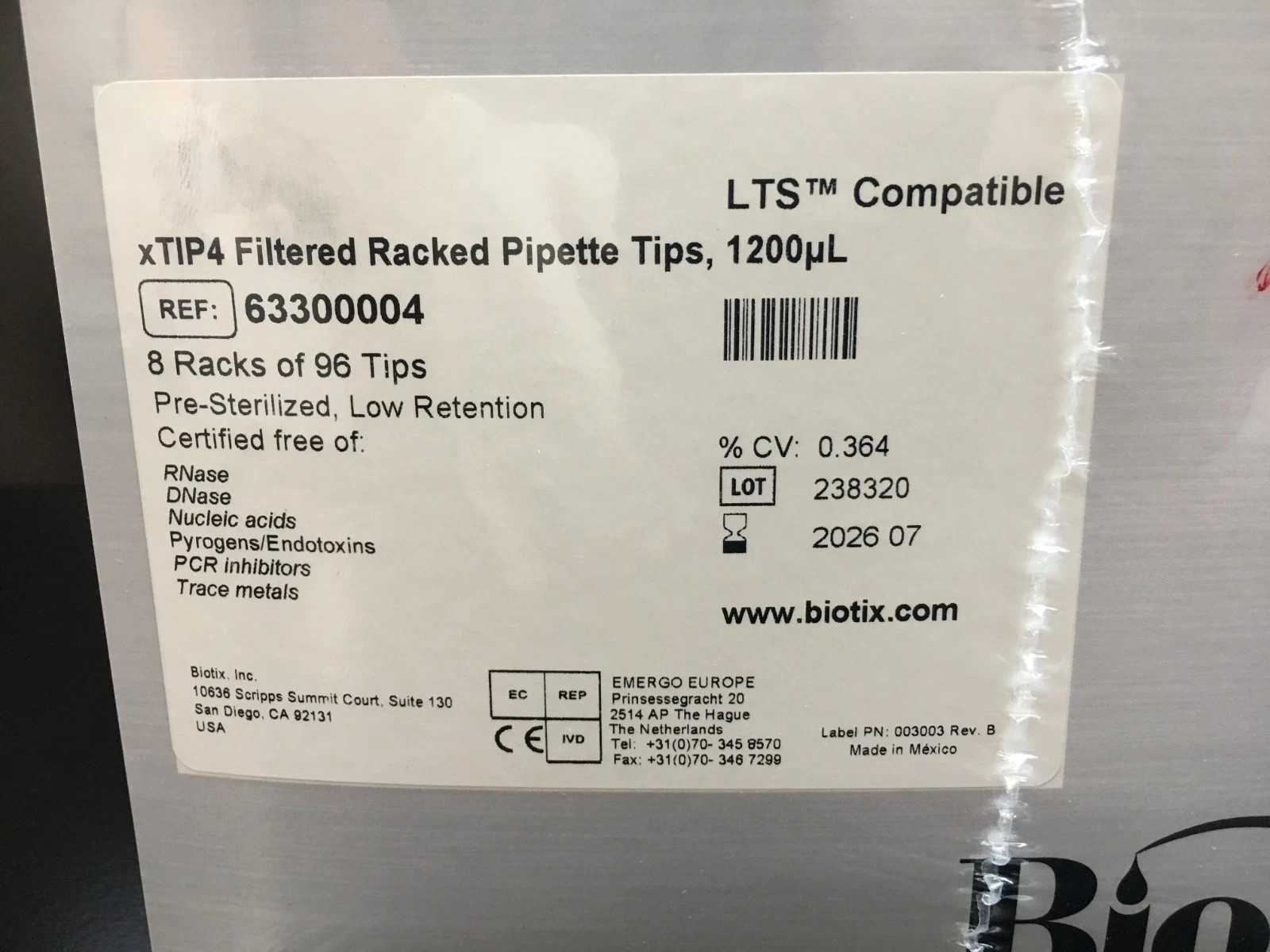 Biotix REF 63300004 xTIP4 LTS Compatible Filtered Pipette Tips 1200uL Lot 4 PKS
