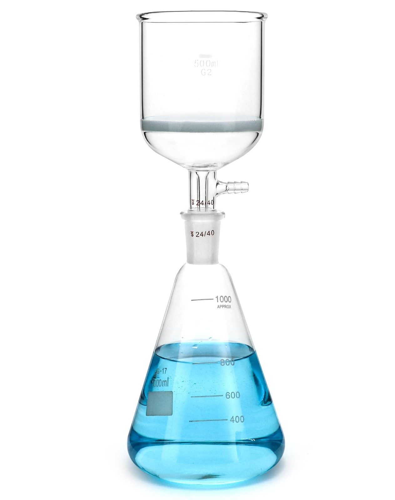 500ml Buchner Funnel & 1000ml Erlenmeyer Flask Set 24/40 Joint Lab Glassware Kit