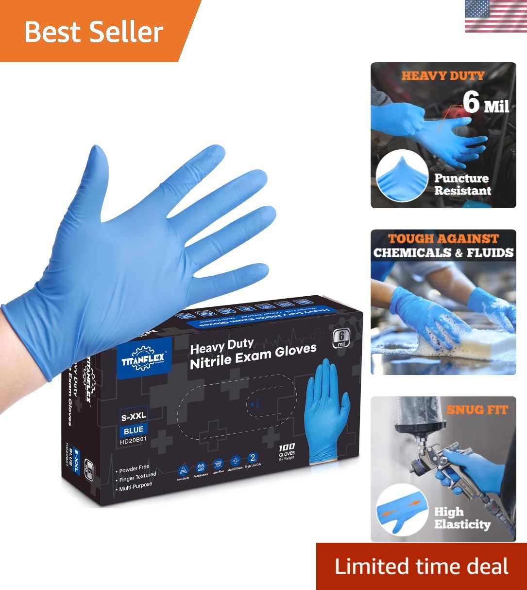 Heavy Duty Blue Nitrile Exam Gloves, 6-Mil, XL, Pack of 100 – Latex Free Safety