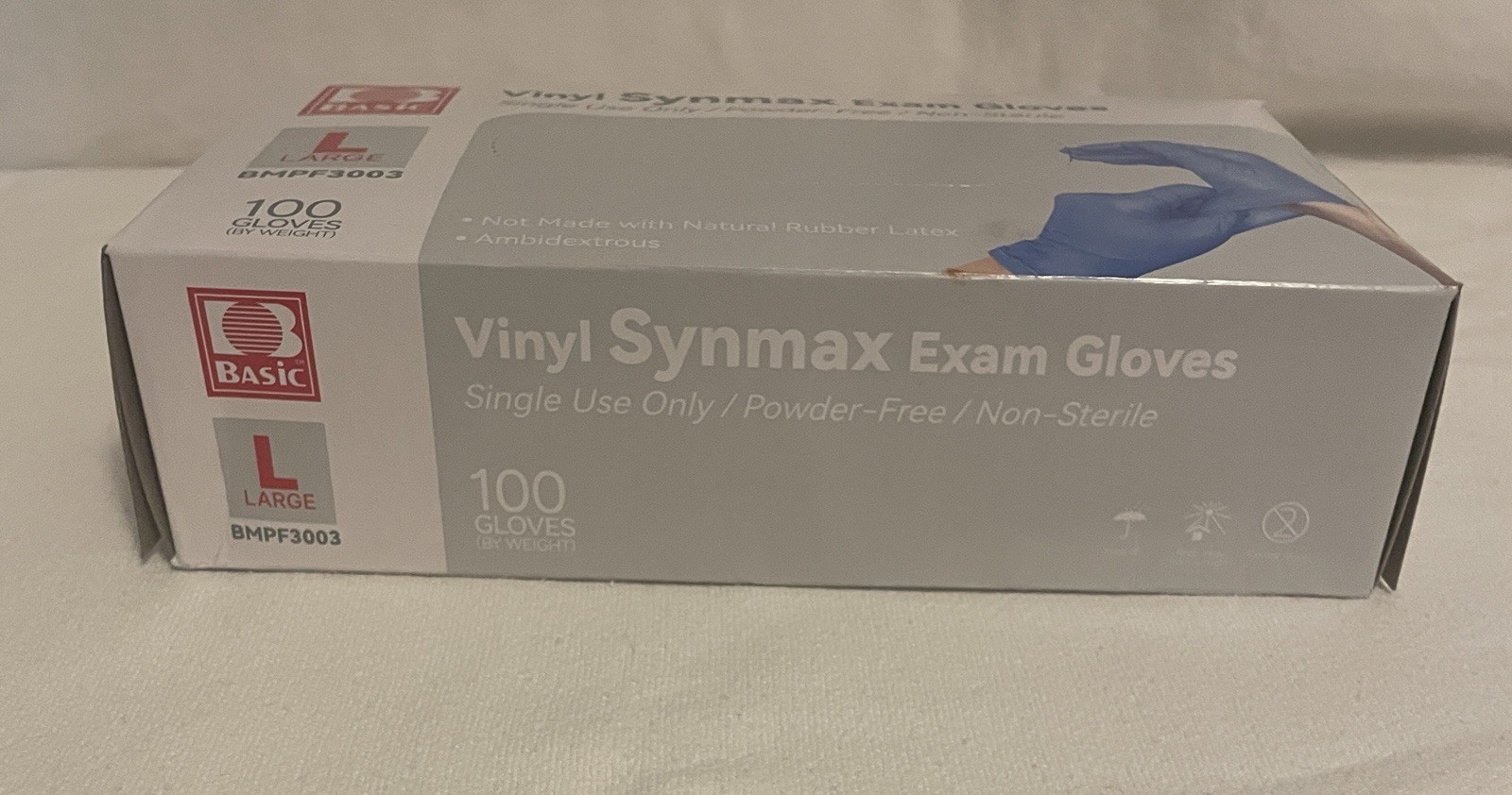 Basic Medical Vinyl Exam Gloves BMPF 3003 Lg, Latex-Free, Powder-Free, 100 Ct