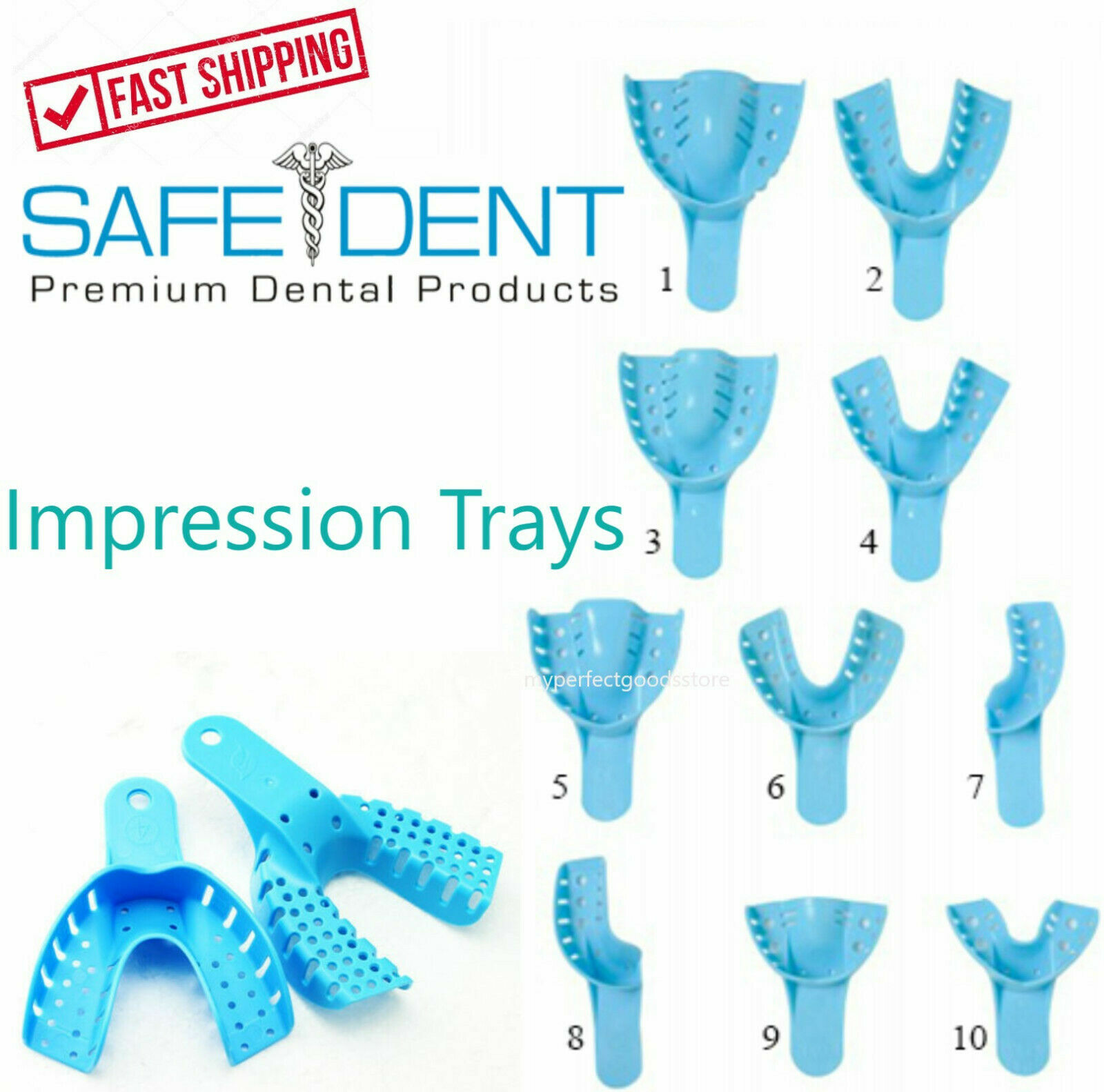 Dental Impression Trays Perforated Plastic Disposable Ped/S/M/L Upper/Lower 12Pk