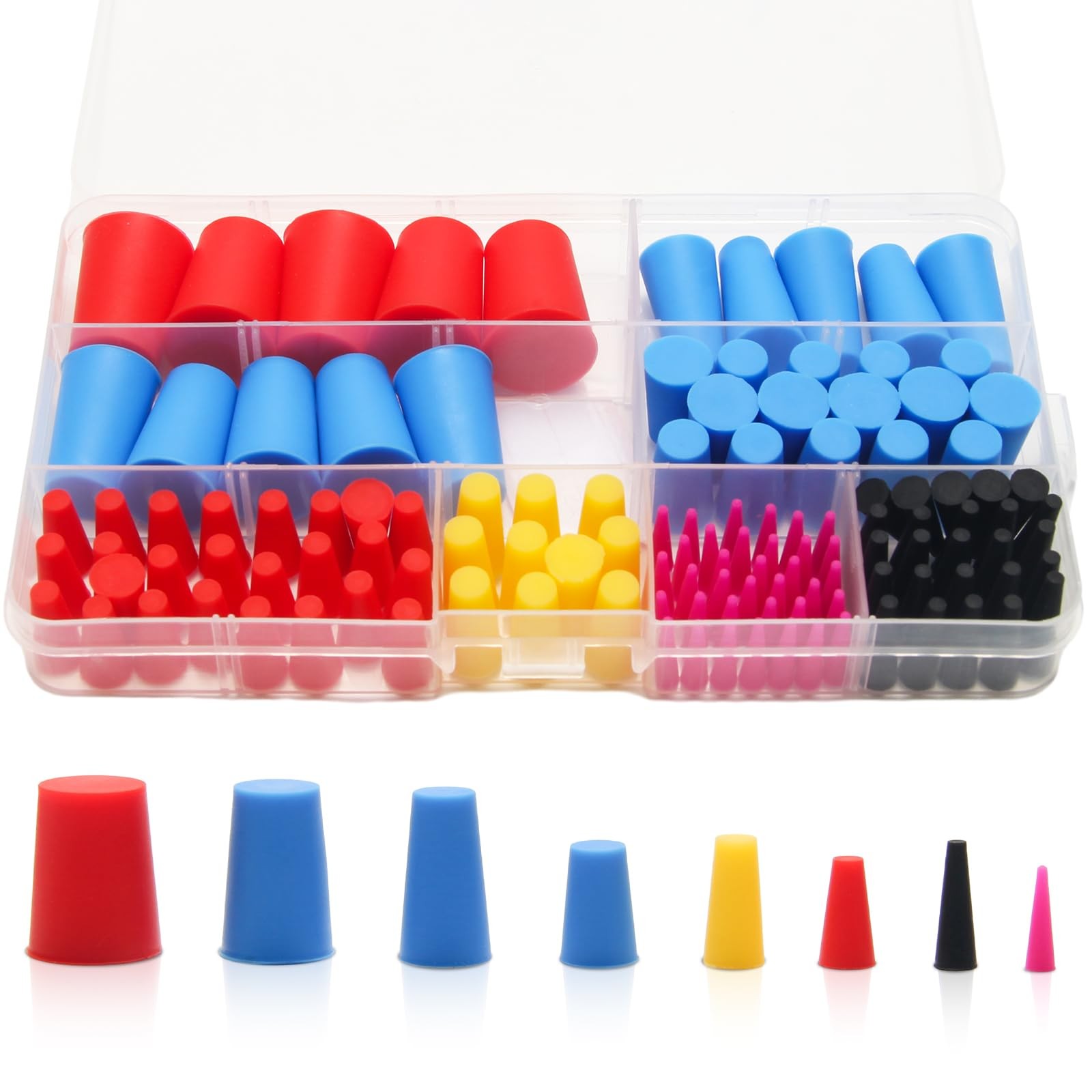 125PCS Silicone Rubber Stoppers, Coldairsoap Pink, Black, Red, Yellow, Blue