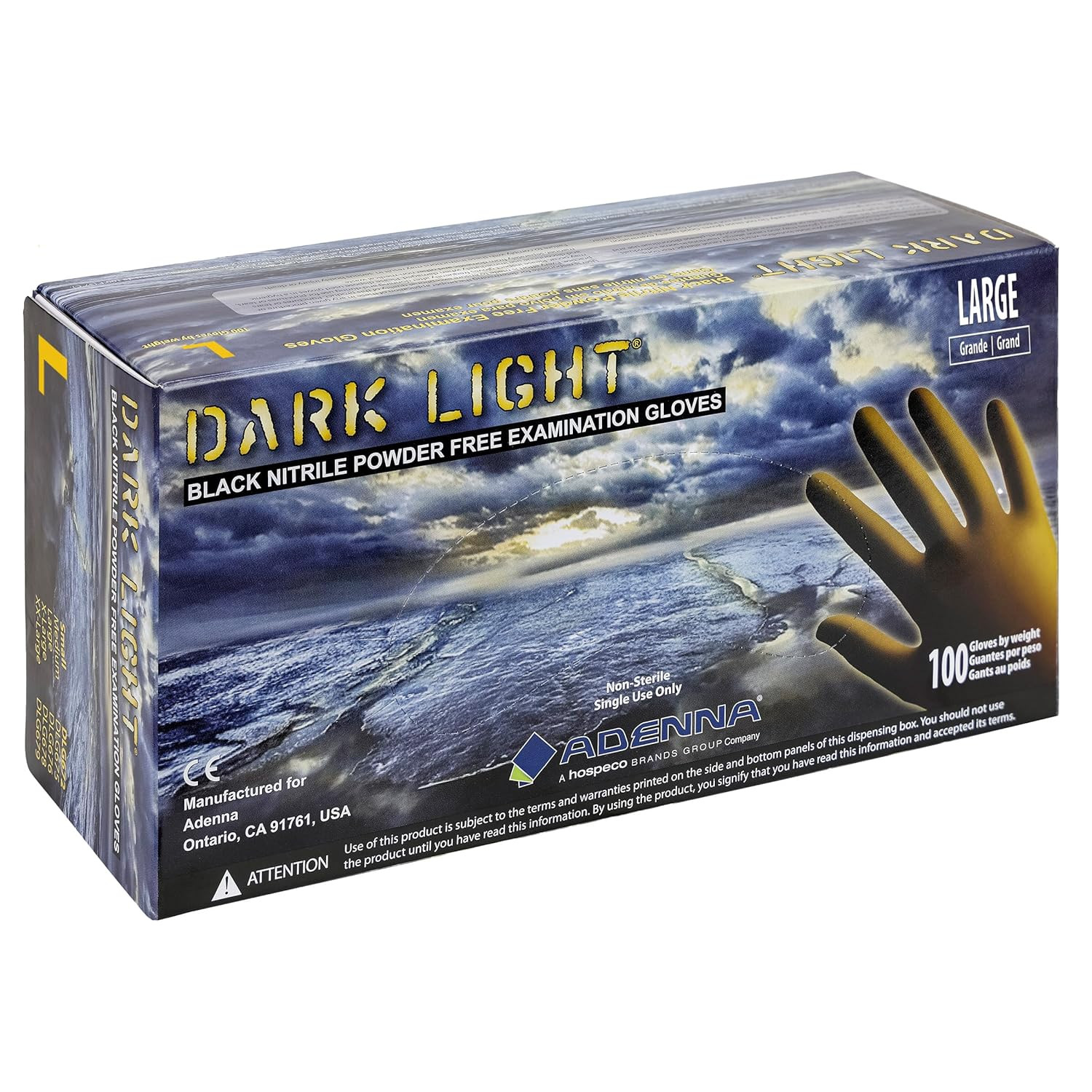 Nitrile Exam Gloves, Dark Light, Powder-Free, Large, 100 Count, 9 Mil
