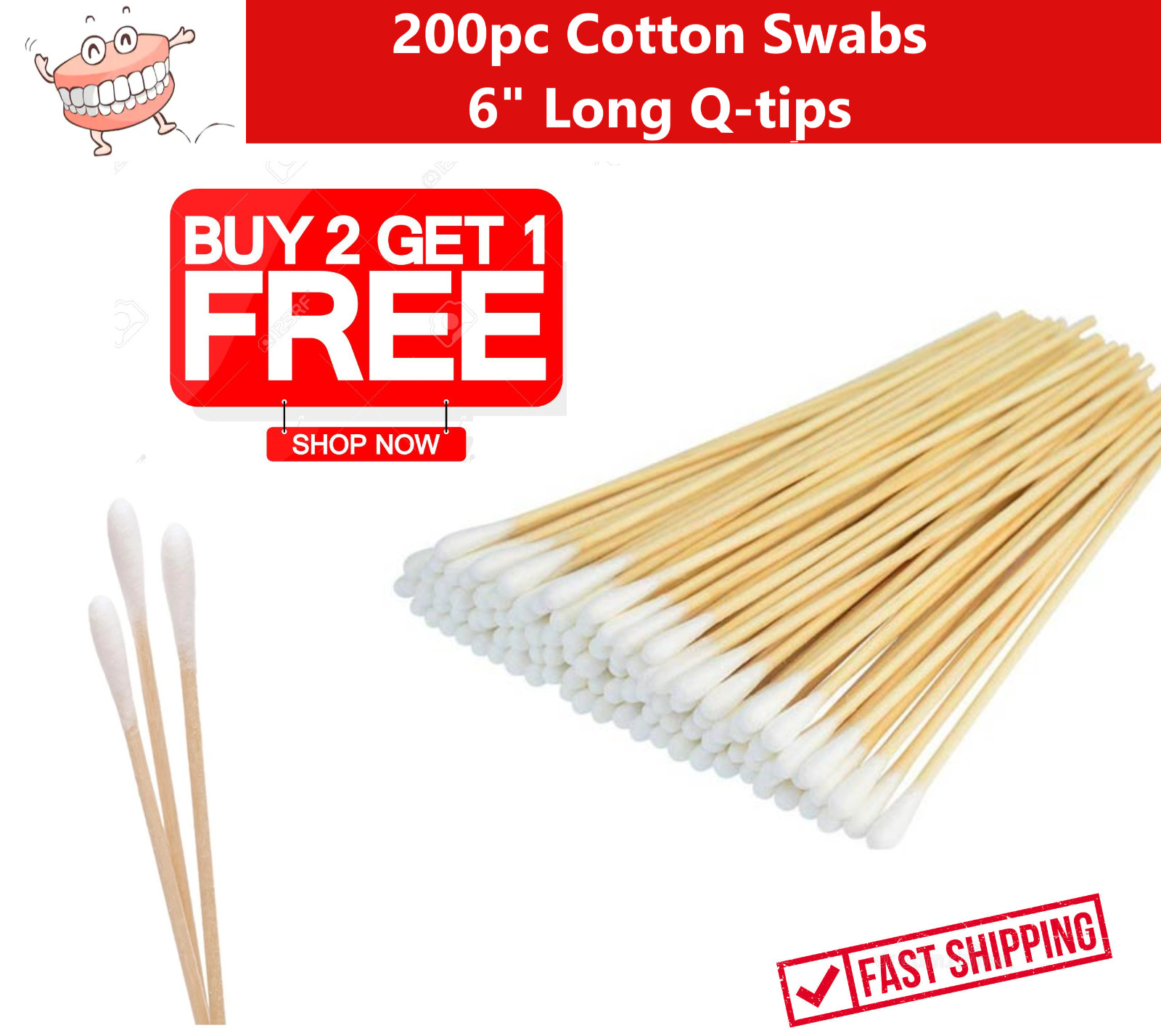 200pc Cotton Swabs Swab Q-tips 6″ Long Wood Medical Grade Manufacturer Sealed