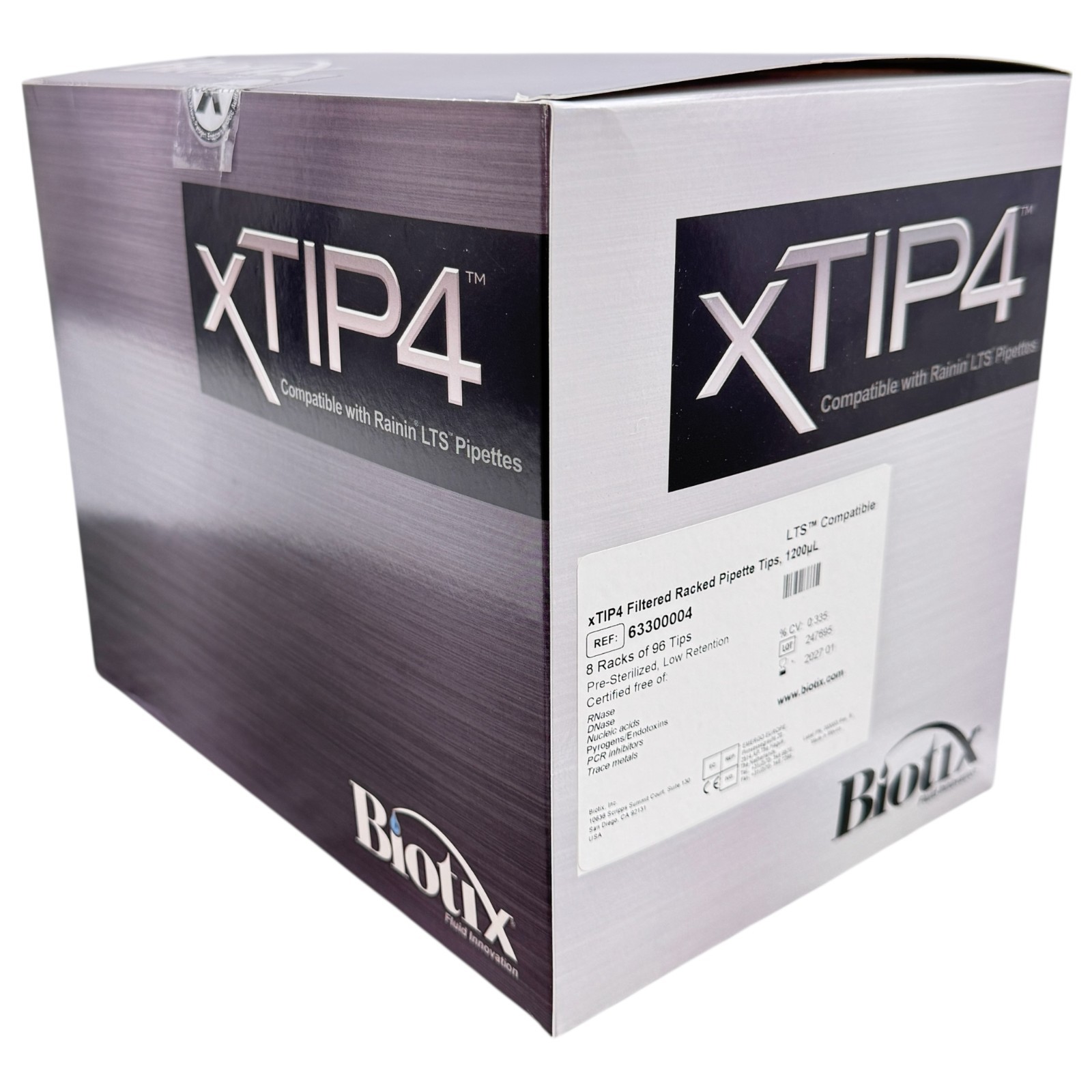 Biotix 63300004 xTIP4 Filtered Racked Pipette Tips 1200µl 8 Racks of 96 TIPS