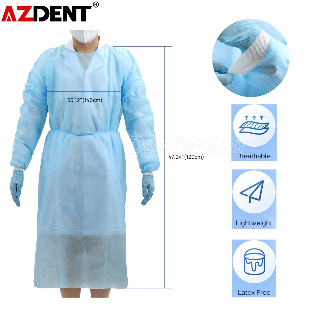 Disposable Isolation Gowns Unisex Knitted Cuffs PP Elastic Wrists 10pcs/pack
