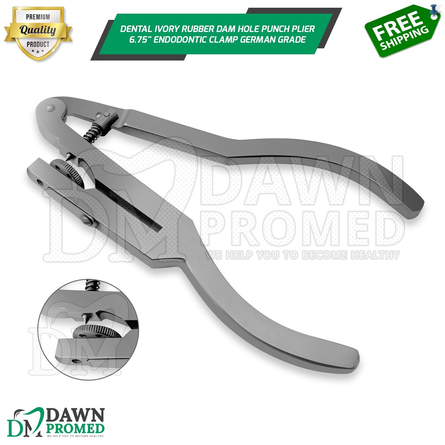 Dental Ivory Rubber Dam Hole Punch Plier 6.75″ Endodontic Clamp German Grade