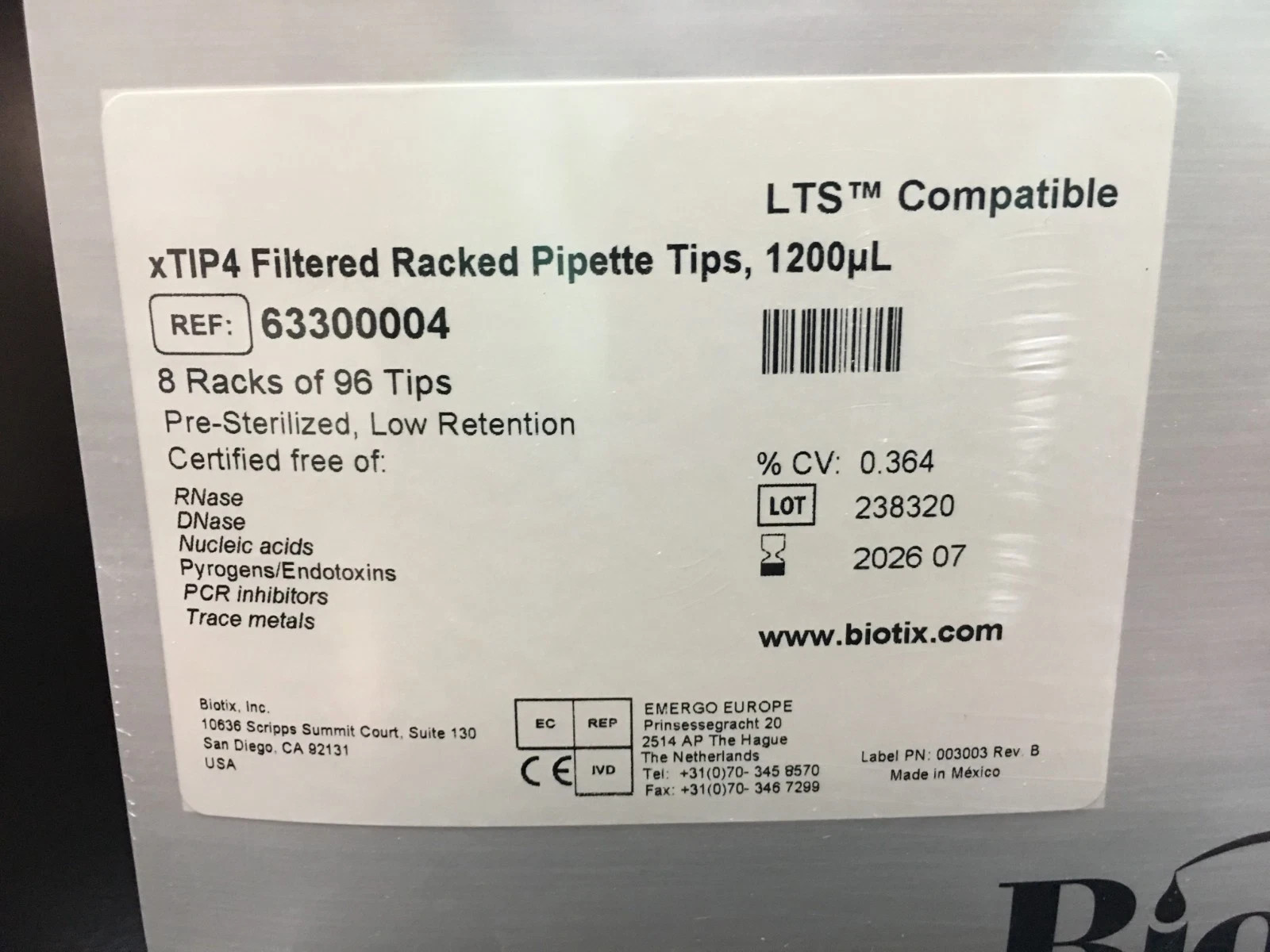 Biotix REF 63300004 xTIP4 LTS Compatible Filtered Racked Pipette Tips 1200uL