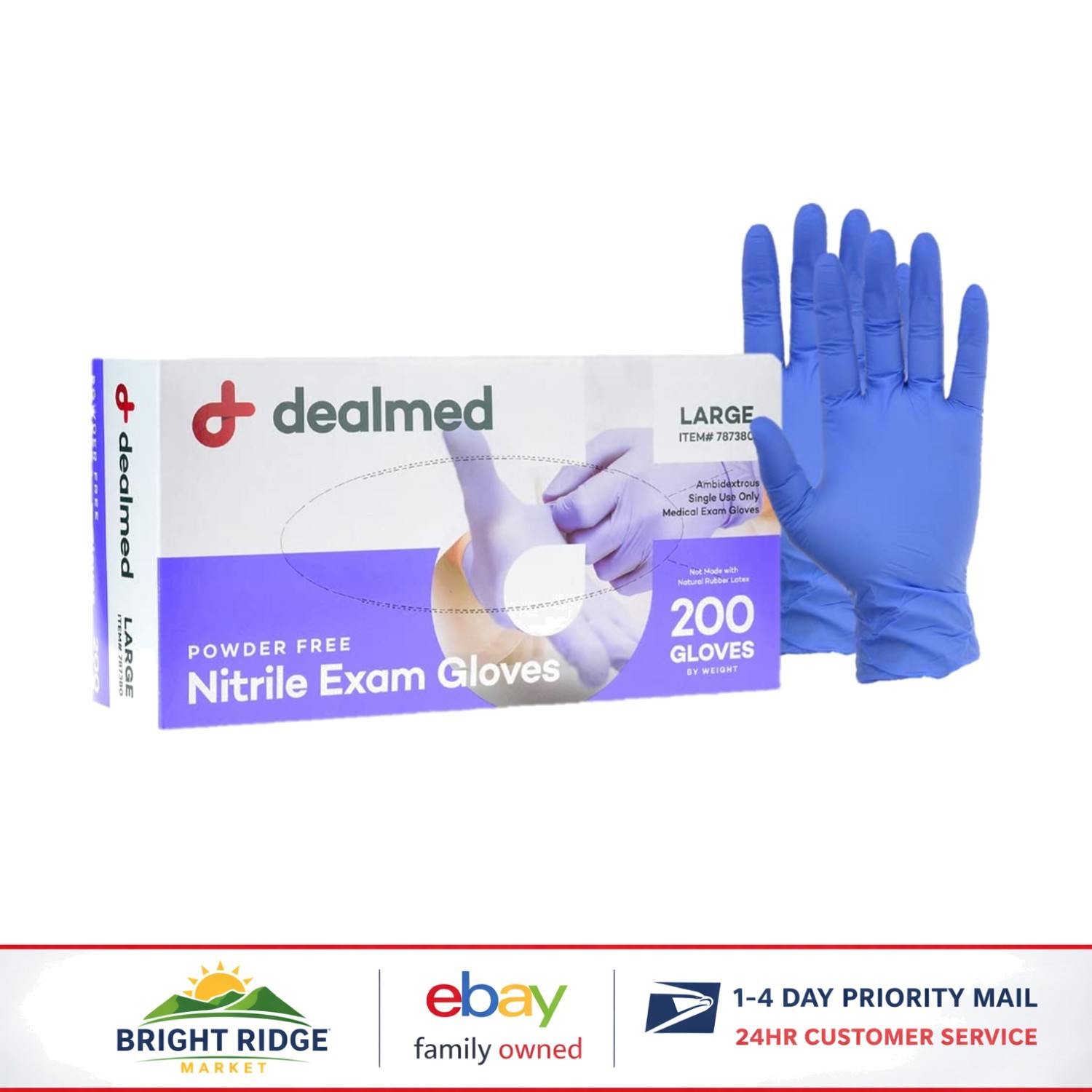 Disposable Nitrile Gloves, Large Size, 200 Count for Medical Facilities and Home