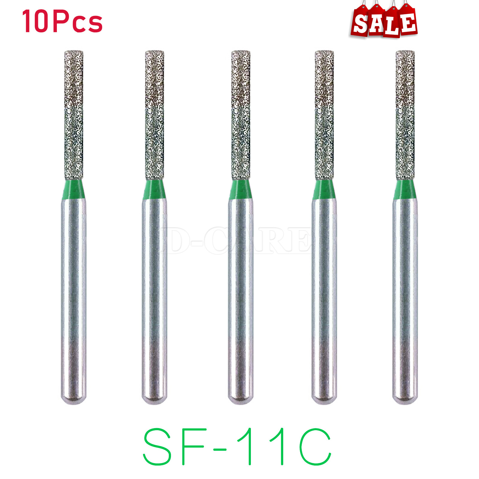 10Pcs Dental Diamond Burs FG Flat End Cylinder 837/012C SF-11C Coarse High Speed