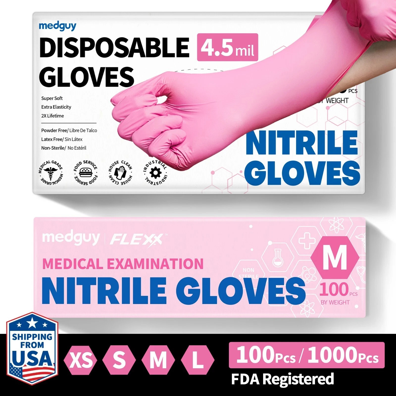 Disposable Nitrile Gloves 4.5 mil Rose Pink Powder Free Food Safe Exam 100pk