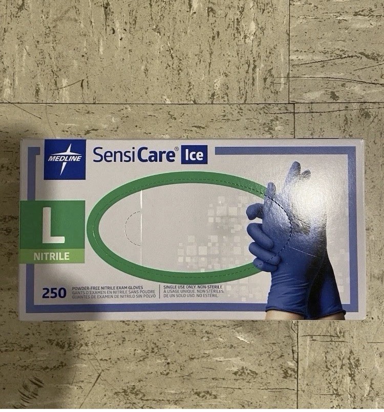 Medline Sensicare Ice Exam Nitrile Glove Powder Free 250 Count Large