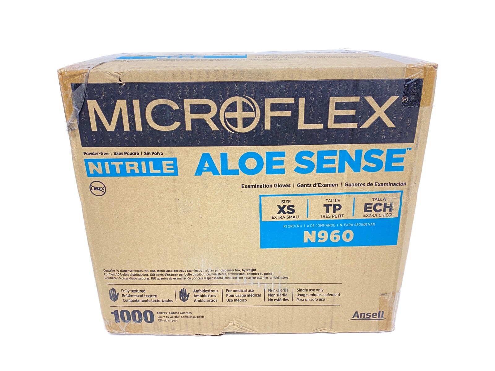 (1000/Cs) ANSELL Microflex Aloe Sense N96 Nitrile Exam Gloves – XSmall Teal N960
