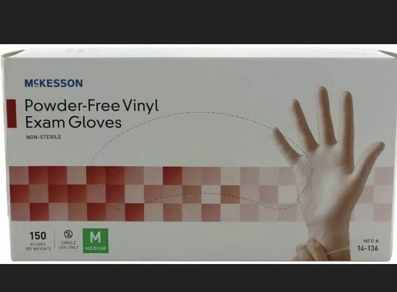 McKesson Powder-Free Vinyl Exam Gloves – Medium (Case of 10 Boxes of 150