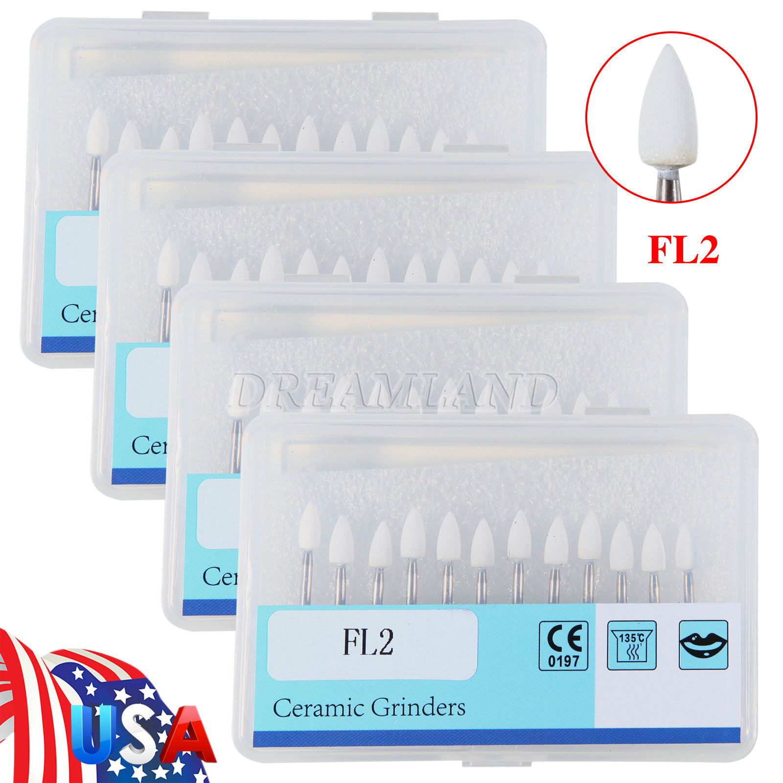 Dental White Polishing Stone FG Burs Flame Cone Shape Burs Drills Arkansas Stone