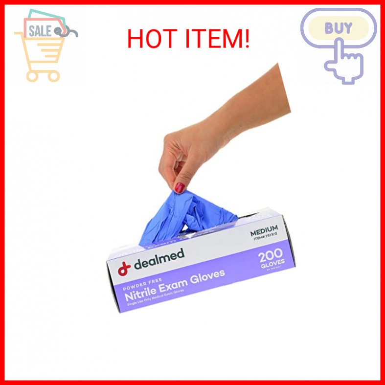 Dealmed Nitrile Medical Grade Exam Gloves, Disposable, Latex-Free, Medium (200 c