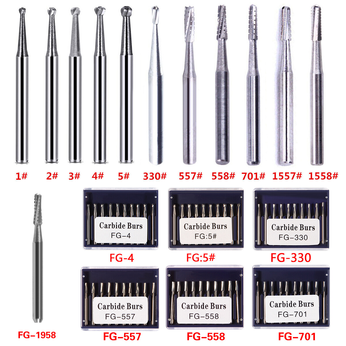 Dental Tungsten Carbide Burs Trimming & Finishing &Polishing FG Round High Speed