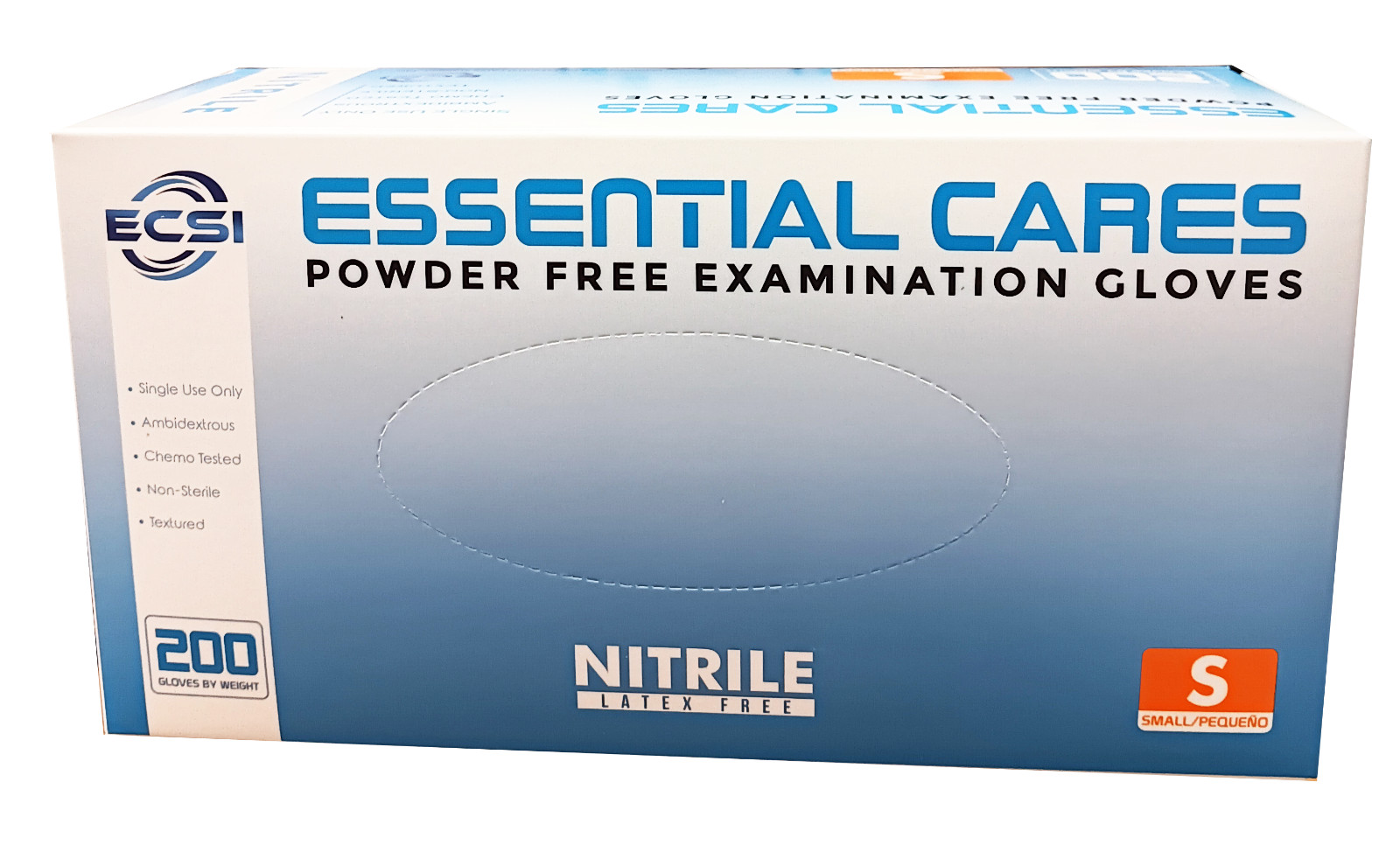 200 pcs Blue Nitrile Disposable Exam Gloves Powder-Free, Small, 3.5mil, ECS