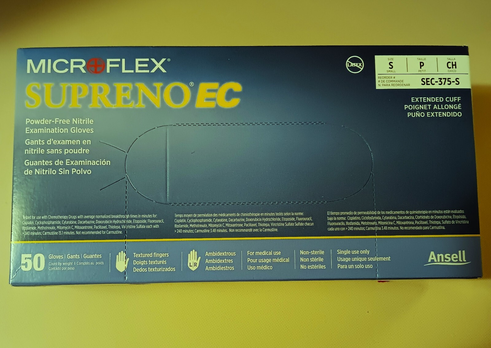 4 boxes exam glove Microflex Supreno EC Extended Cuff PF Nitrile Small SEC-375-S