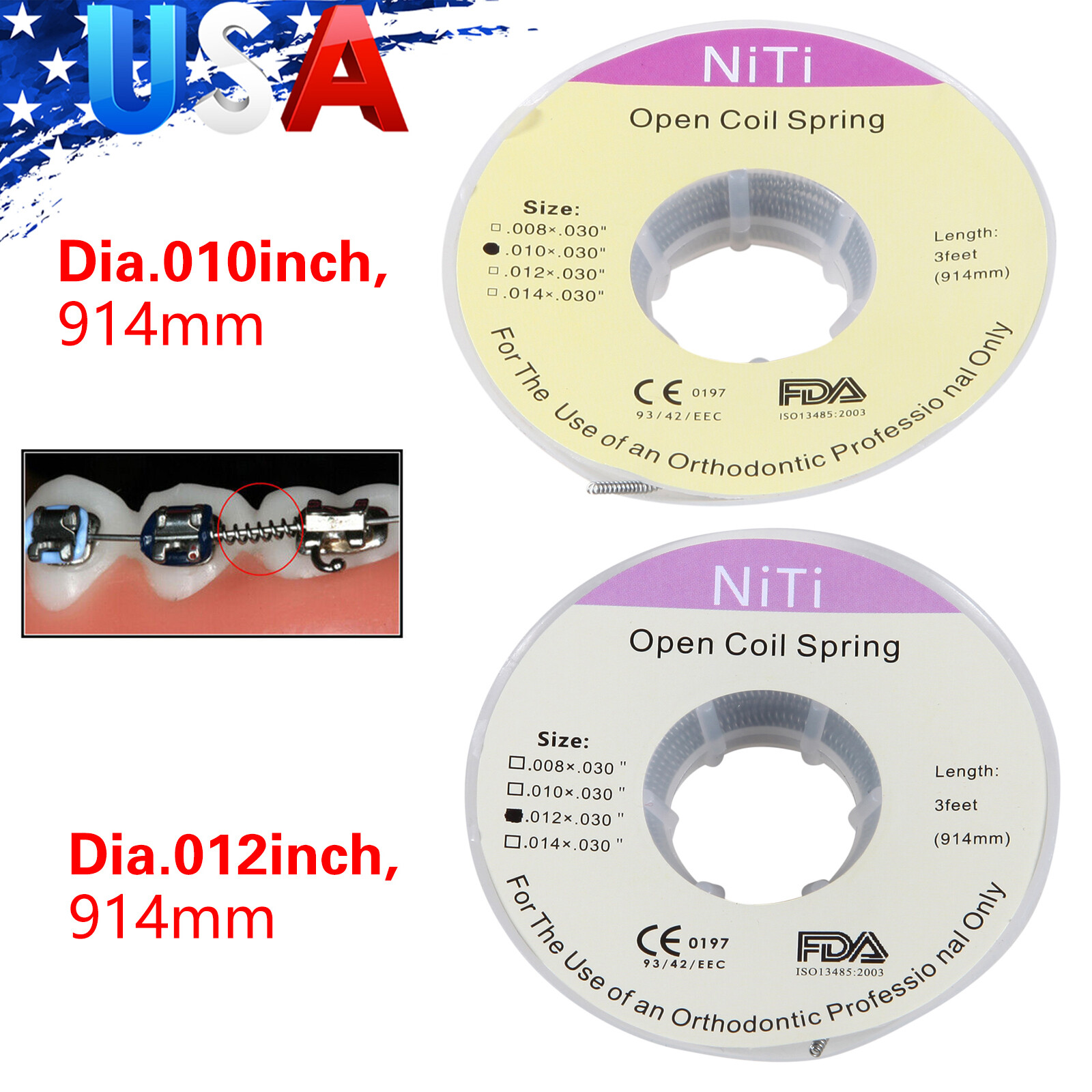 USA Dental Orthodontic Niti Open Coil Spring Spool .010/012 Inch 914mm MD