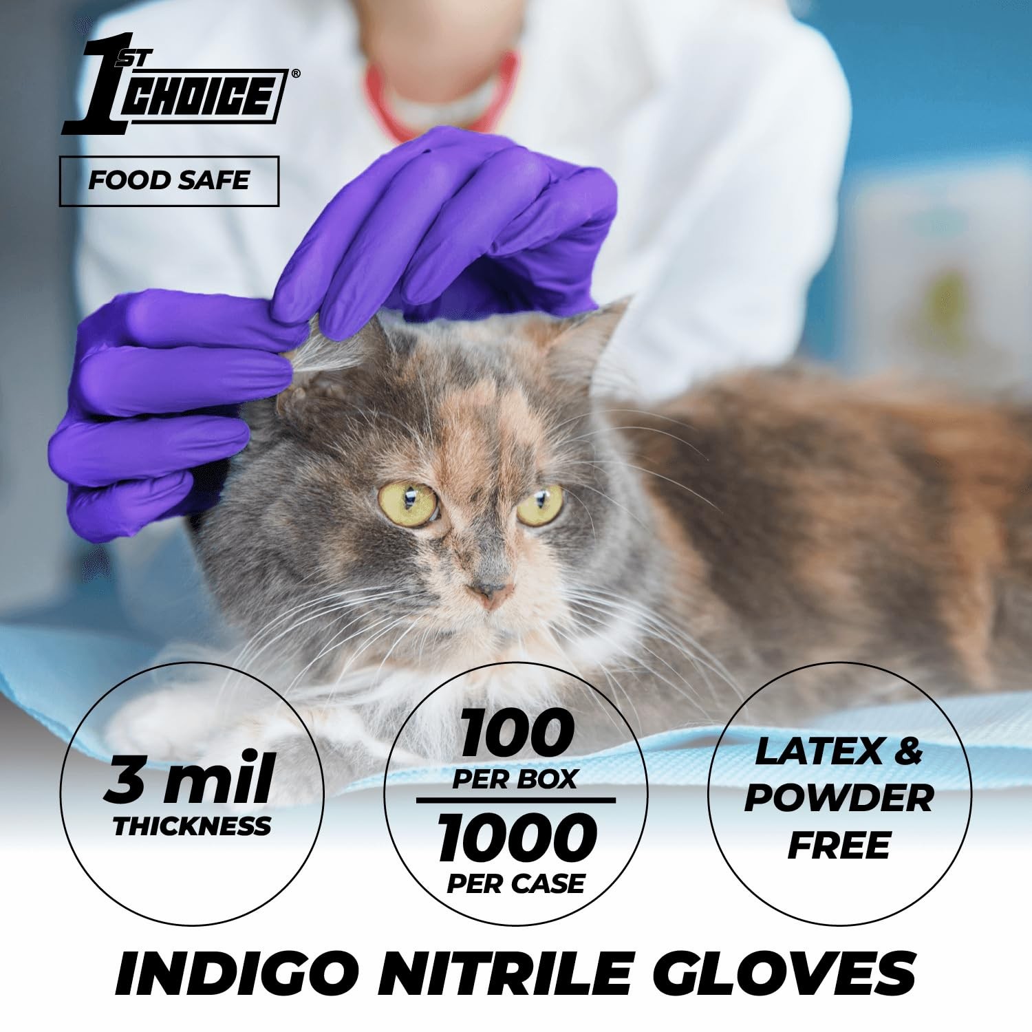 Medium Nitrile Gloves Indigo Blue 3 Mil Latex Free Disposable Work Gloves